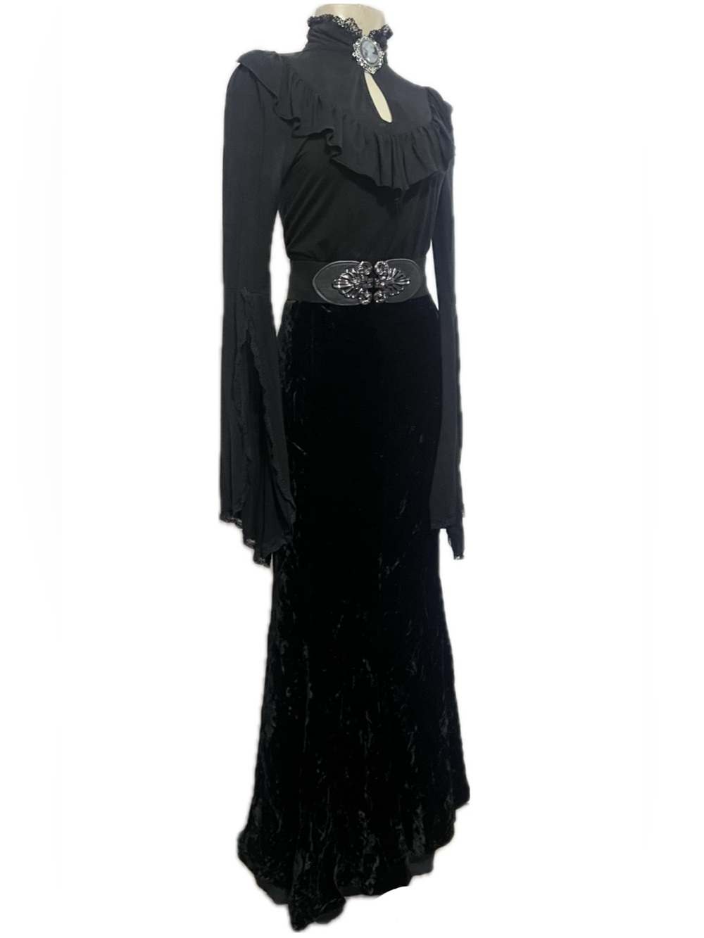 Gothic Vintage 1980s Neiman Marcus Black Velvet Velour High-Waisted Skirt